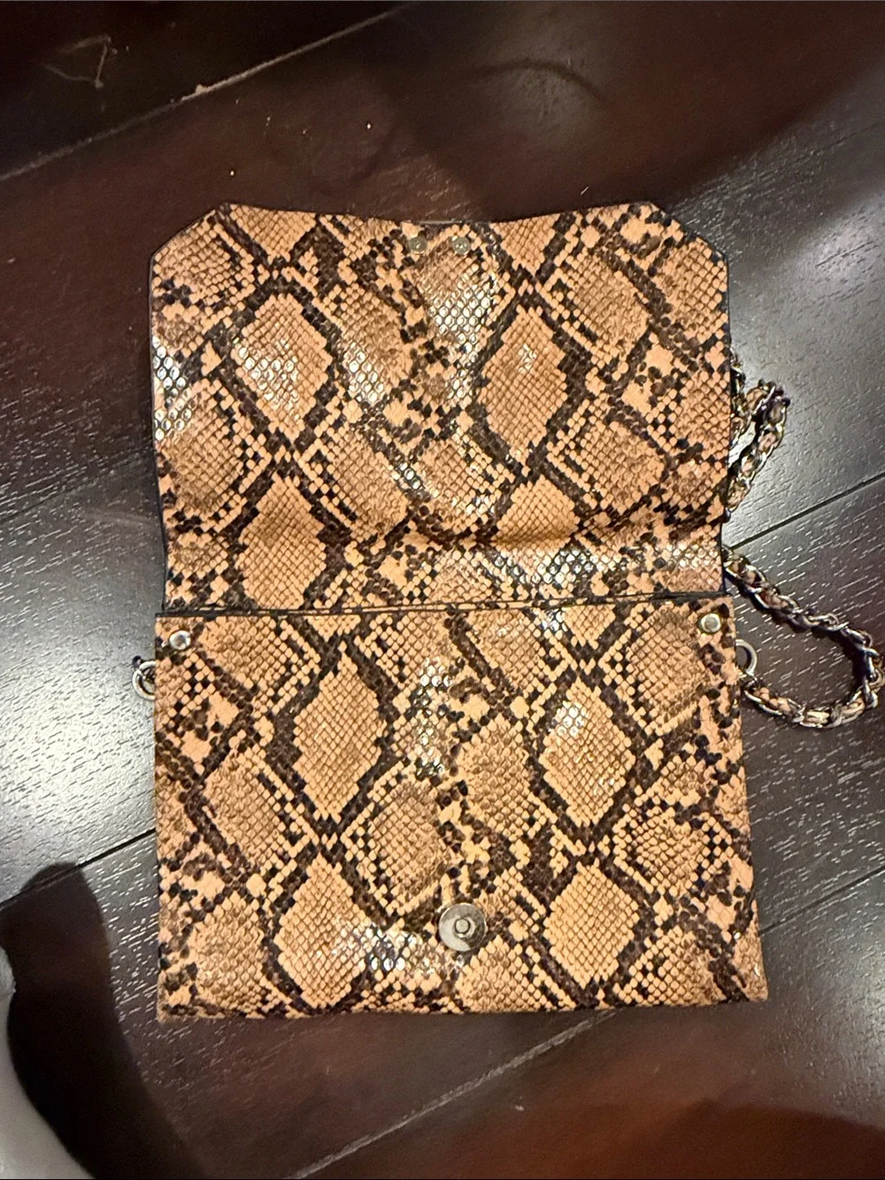 Zara Tan and Black Snake-Print Crossbody Bag with Chain Strap